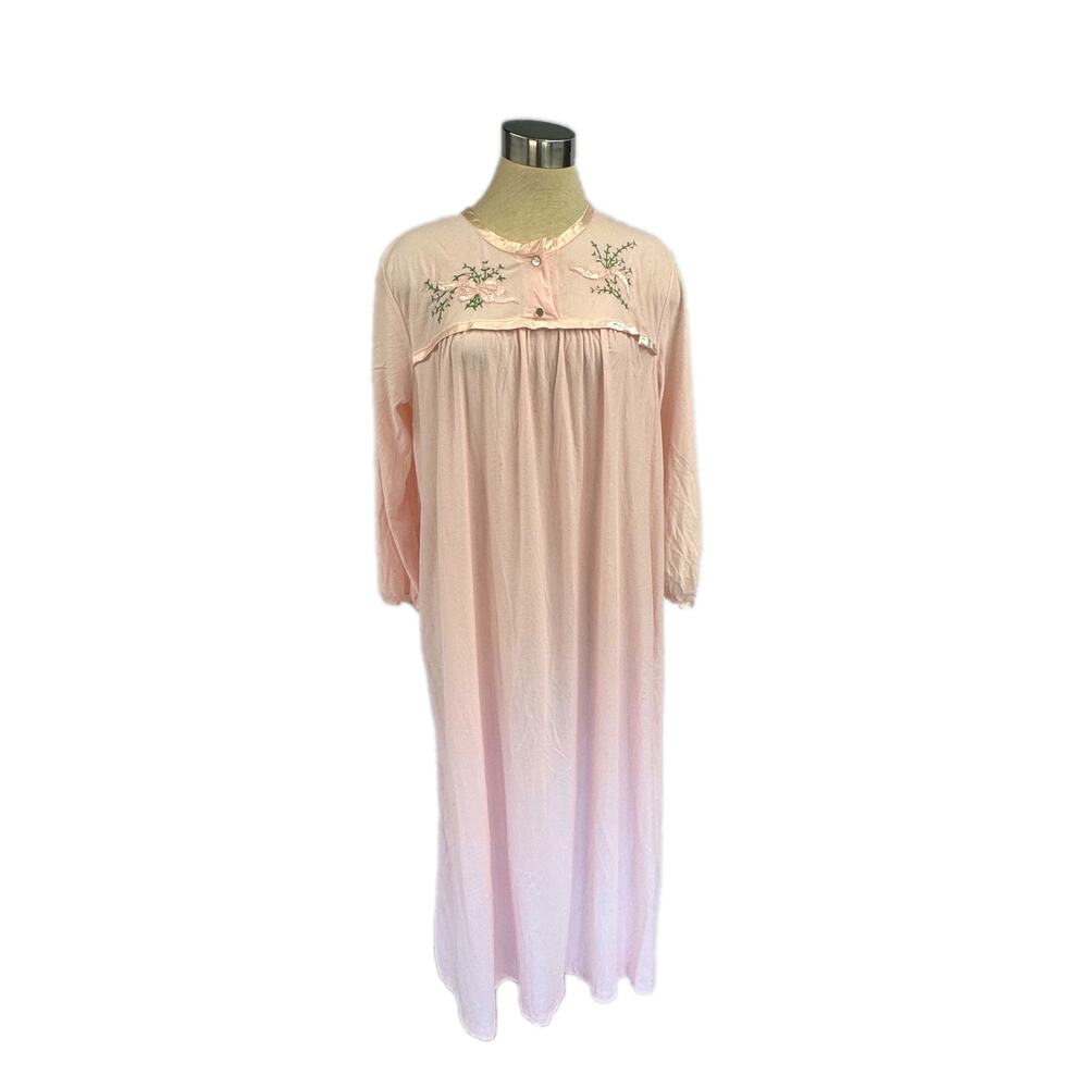 Schrank Large Vintage Light Pink Embroidered Flannel-Feel Nightgown
